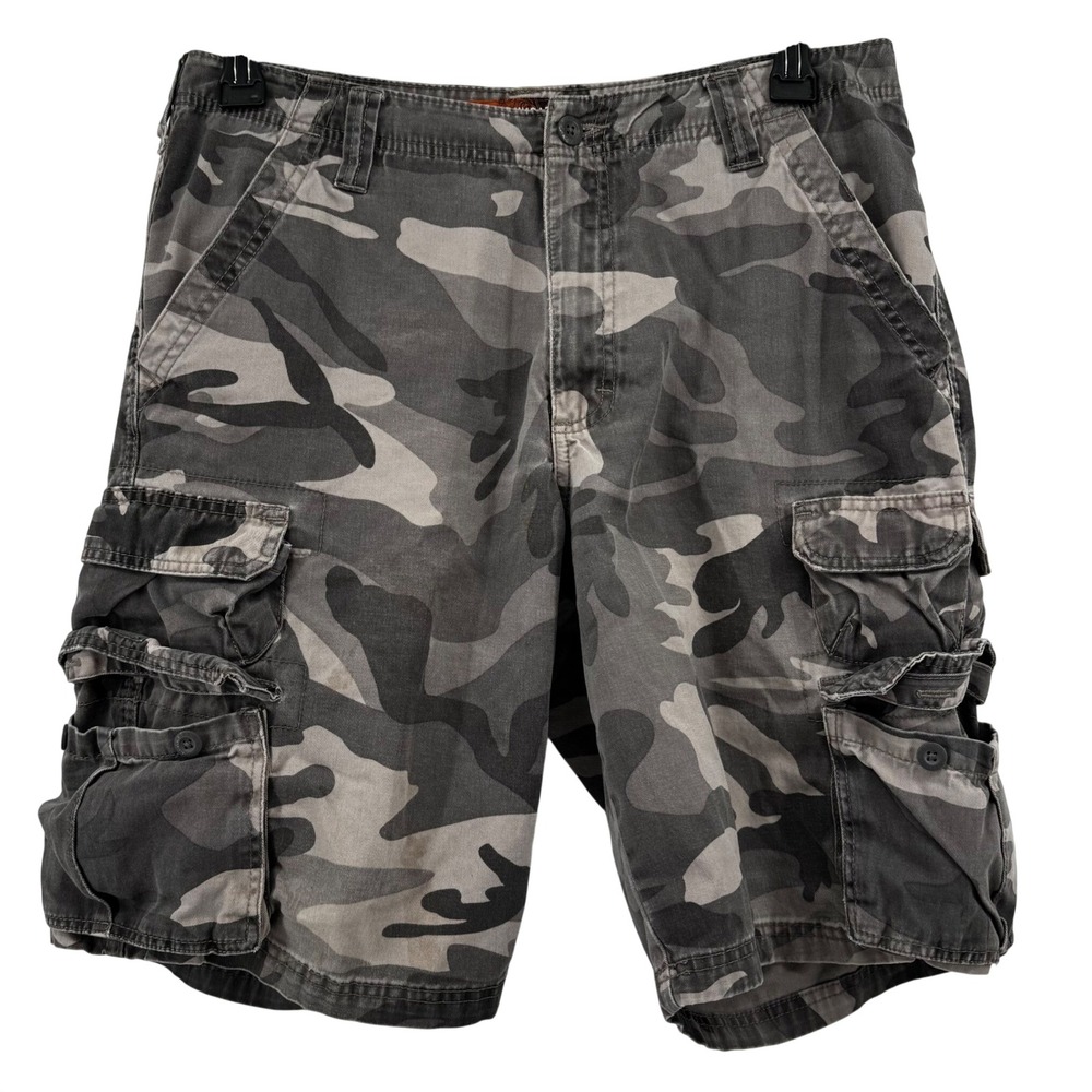 Lee Dungarees Mens Grey Camo Cargo Shorts 100% Cotton Utility Size 34 Military